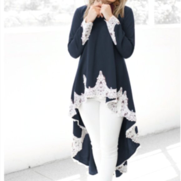 Tops - Blue-Black High Low Blouse